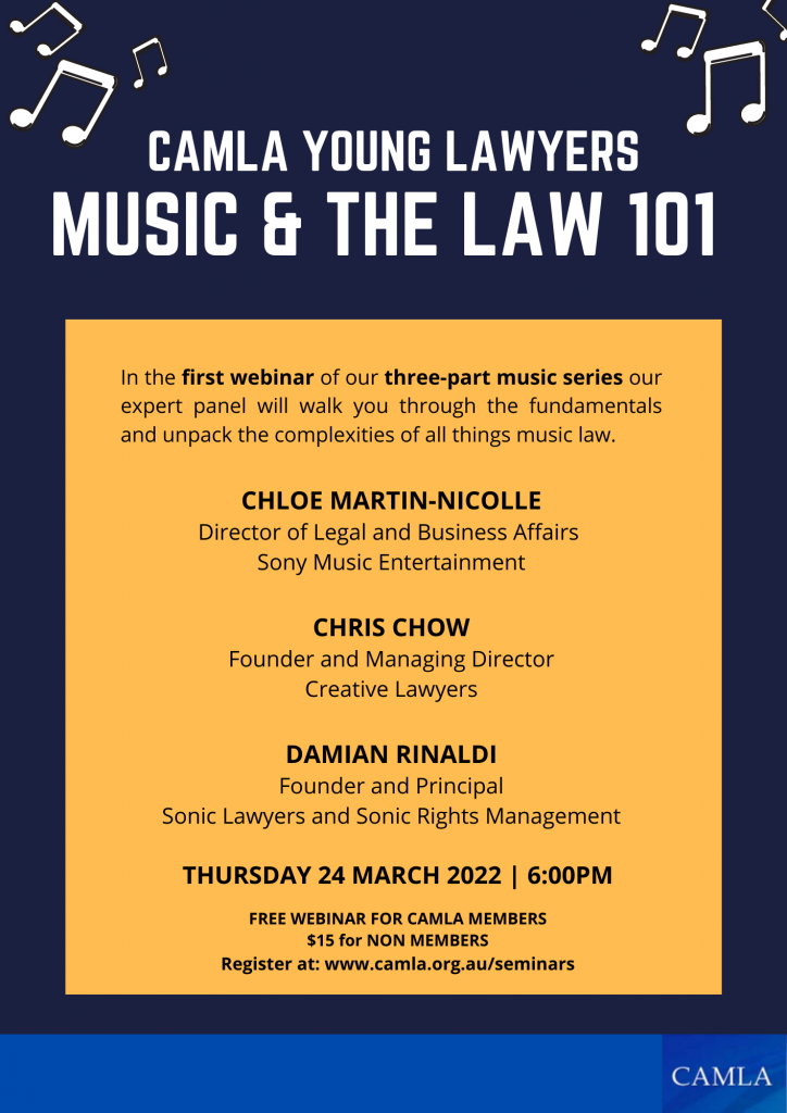 Music and the Law 101 webinar CAMLA